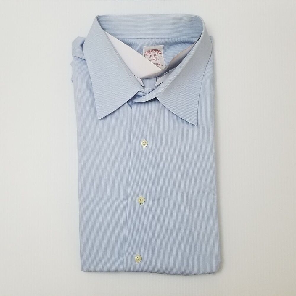 VTG Rare Brooks Brothers Blue All Cotton Non-Iron Button Down Collar Shirt 18-34